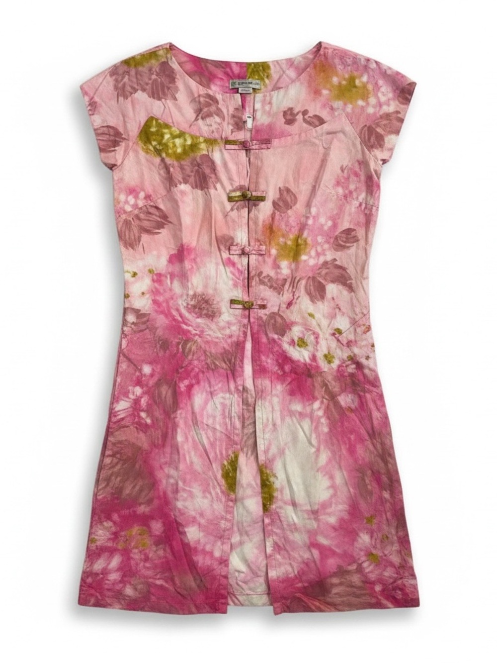 Waltah Clarke Hawaiian Vintage 60s 70s Floral Pink Tie Front Shift Dress Small
